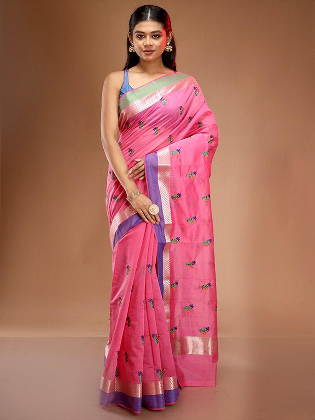 

AllSilks Floral Zari Saree, Pink