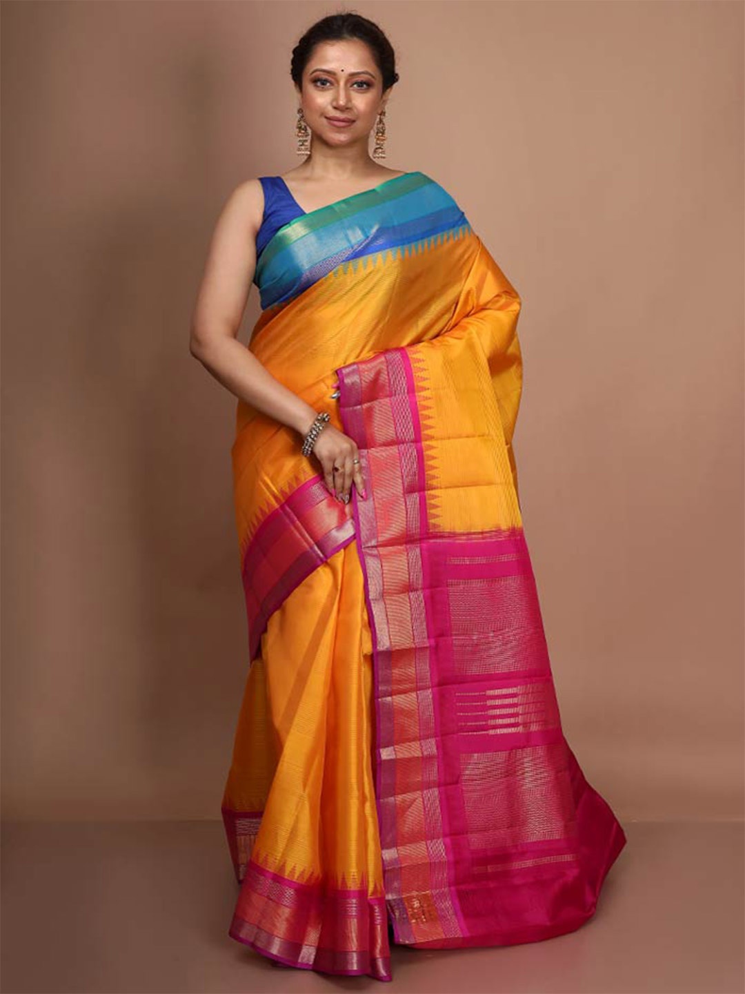 

AllSilks Zari Pure Silk Kanjeevaram Saree, Yellow