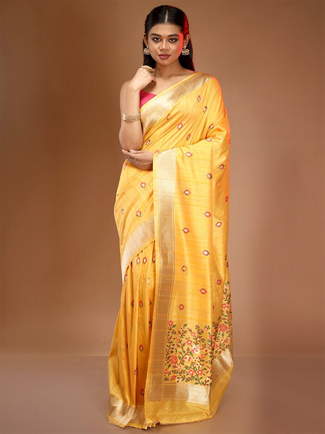 

AllSilks Woven Design Zari Saree, Yellow