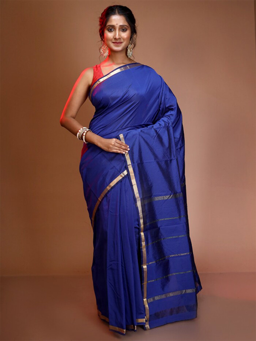 

AllSilks Woven Design Zari Pure Silk Kanjeevaram Saree With Blouse Piece, Blue