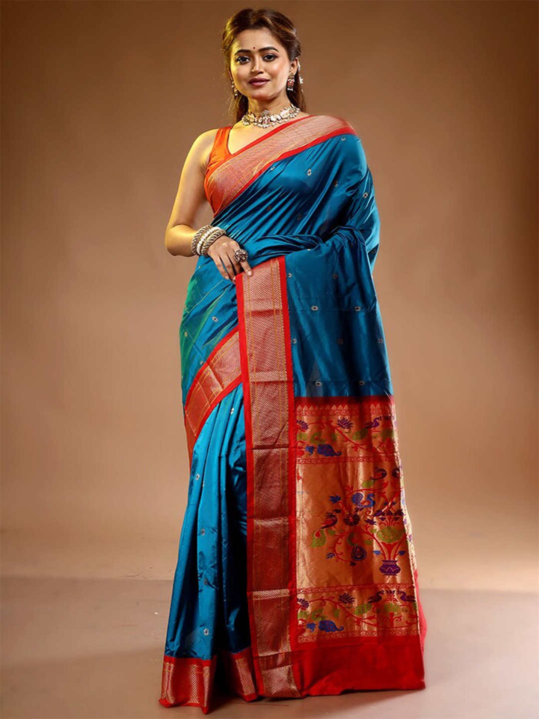 

AllSilks Woven Design Zari Pure Silk Kanjeevaram Saree, Blue