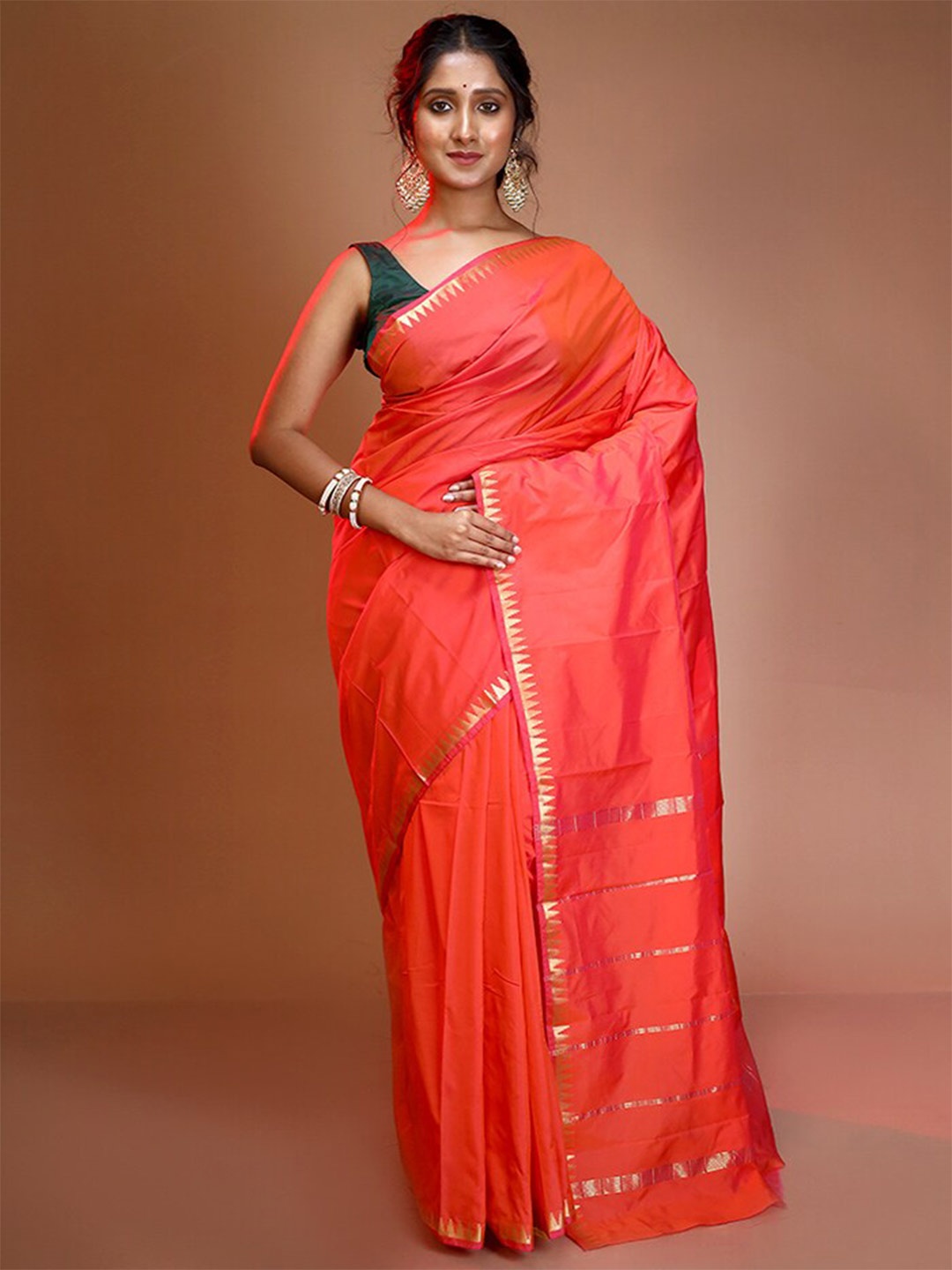 

AllSilks Woven Design Zari Pure Silk Kanjeevaram Saree, Orange