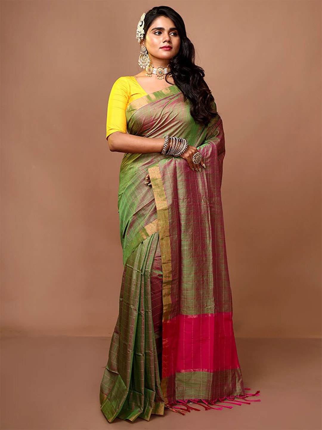 

AllSilks Woven Design Zari Art Silk Saree, Green