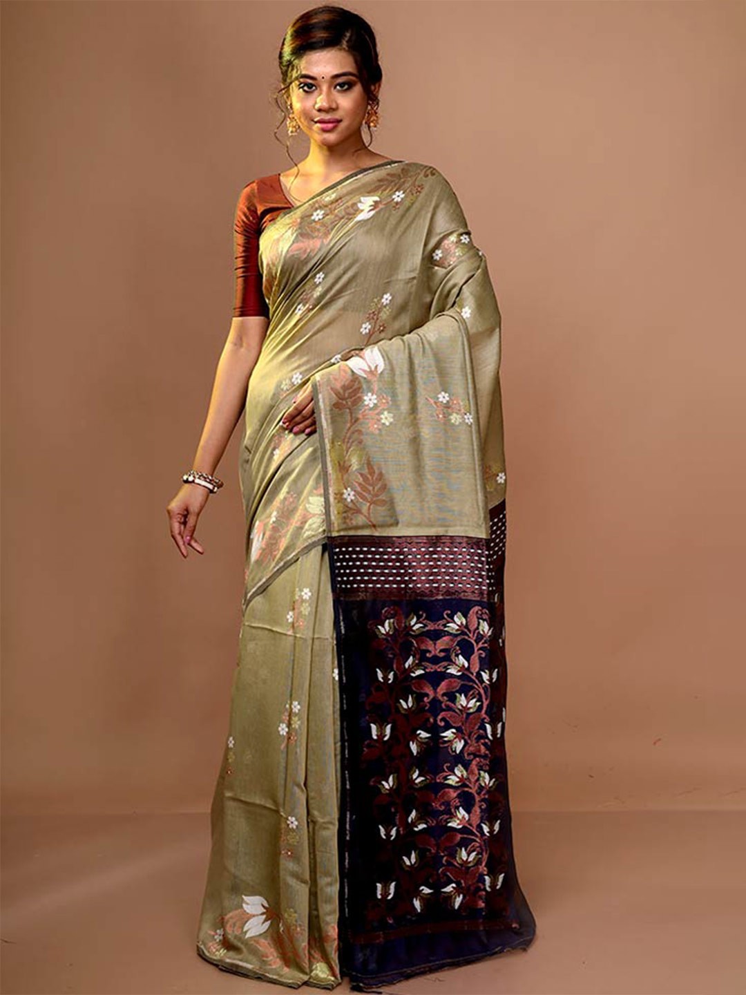 

AllSilks Floral Woven Design Zari Pure Silk Saree, Green