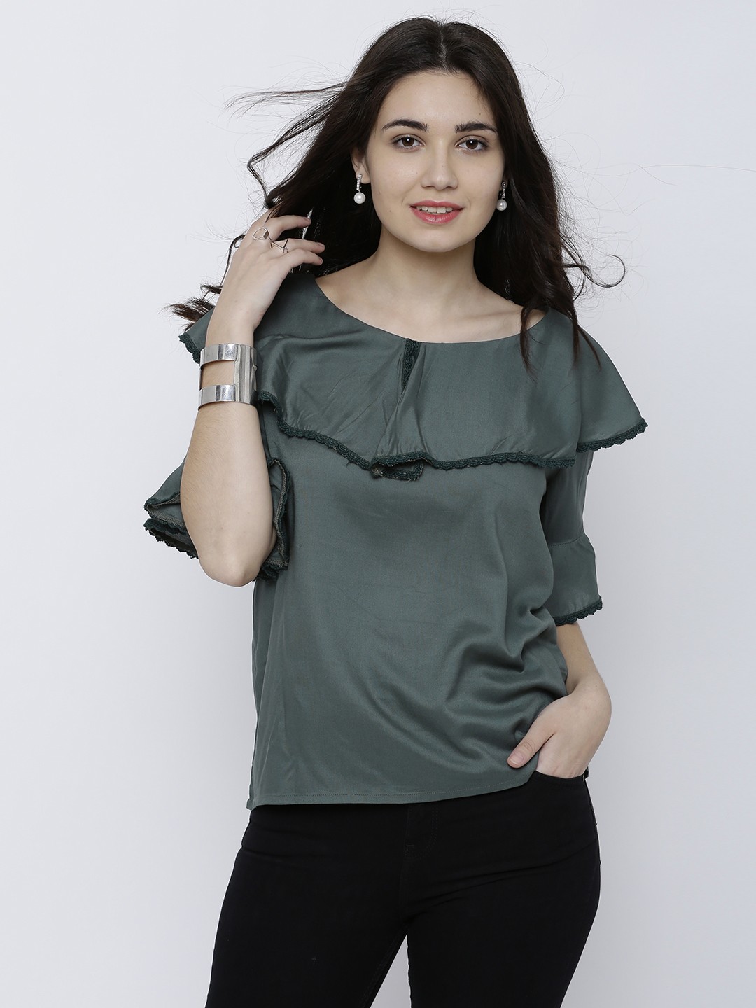 

Tokyo Talkies Women Green Solid Top