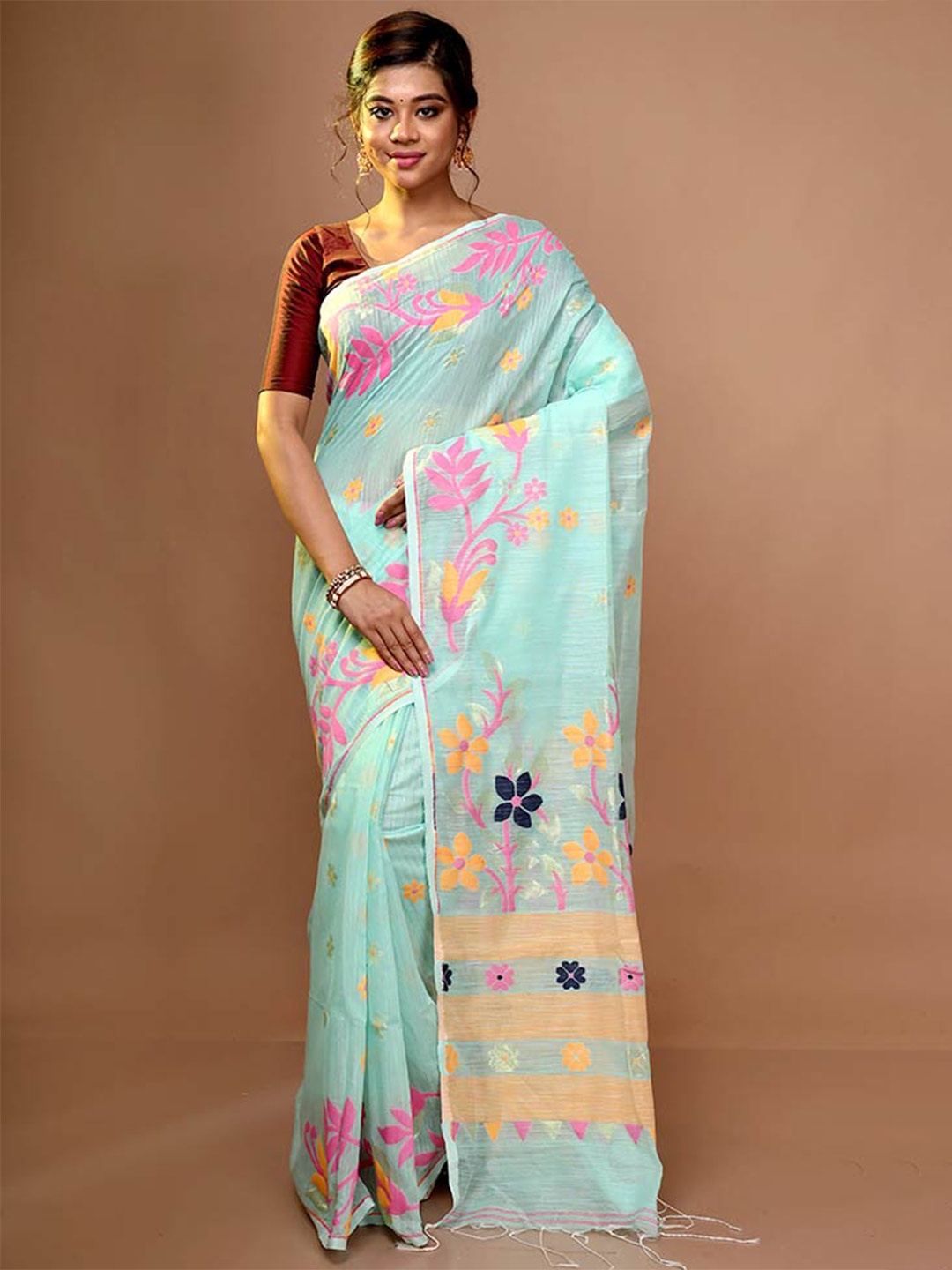 

AllSilks Floral Woven Design Matka Silk Saree, Green