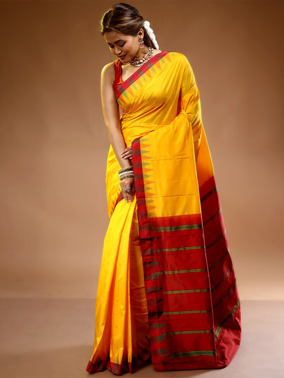 

AllSilks Zari Pure Silk Kanjeevaram Saree, Yellow