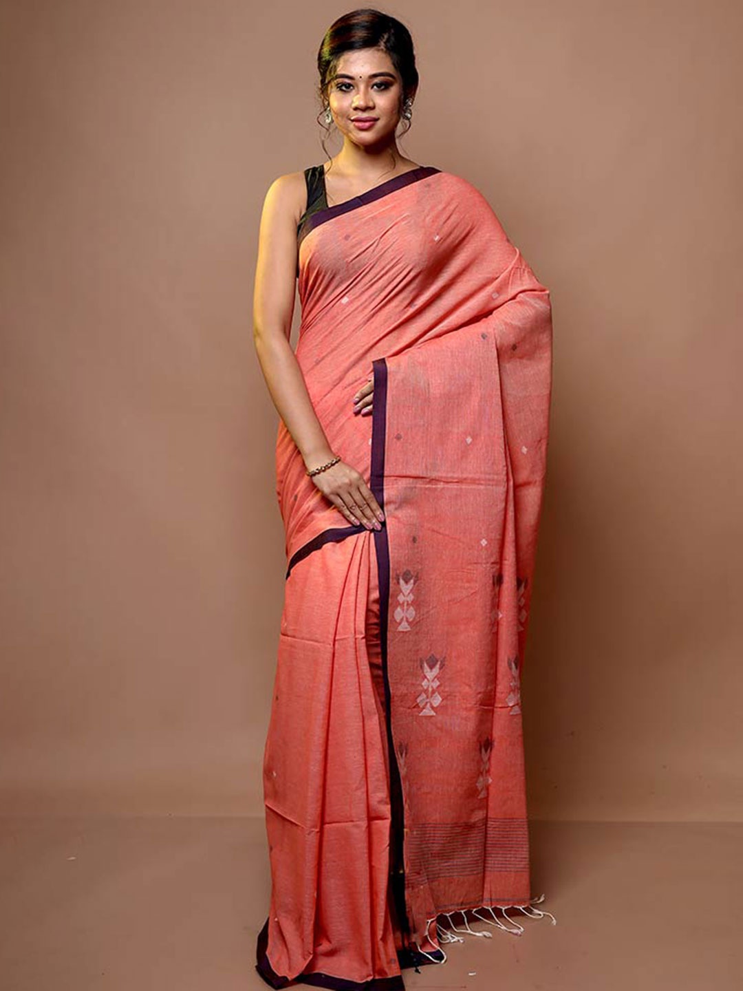 

AllSilks Ethnic Motif Woven Design Polycotton Saree, Peach