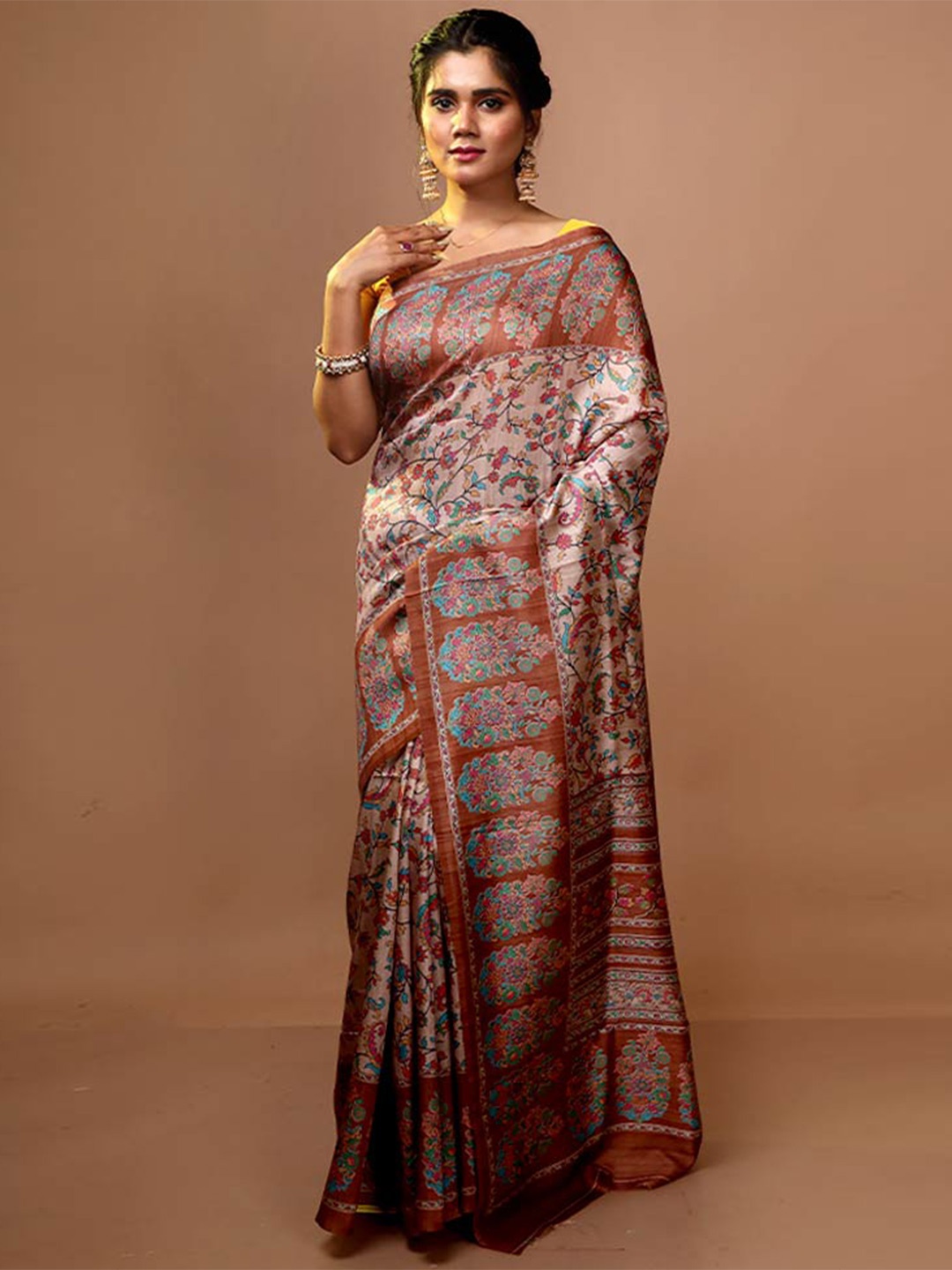 

AllSilks Floral Printed Pure Silk Saree, Cream