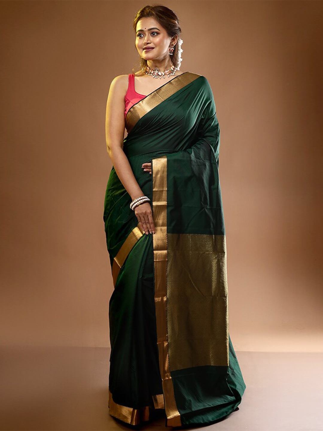 

AllSilks Zari Pure Silk Kanjeevaram Saree, Green