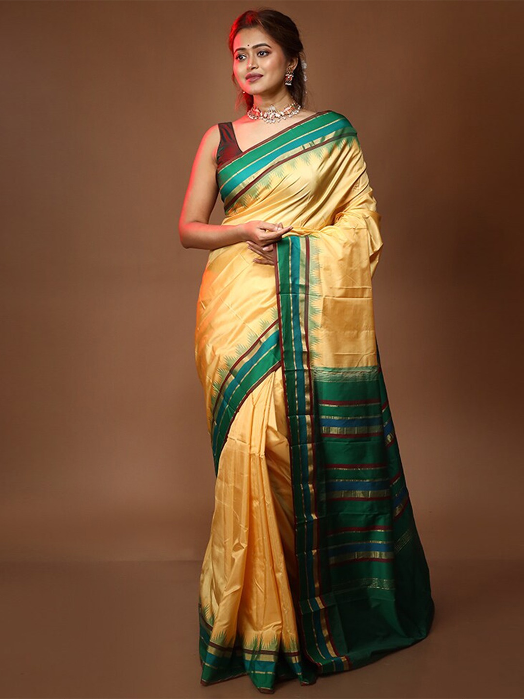 

AllSilks Zari Pure Silk Kanjeevaram Saree, Cream