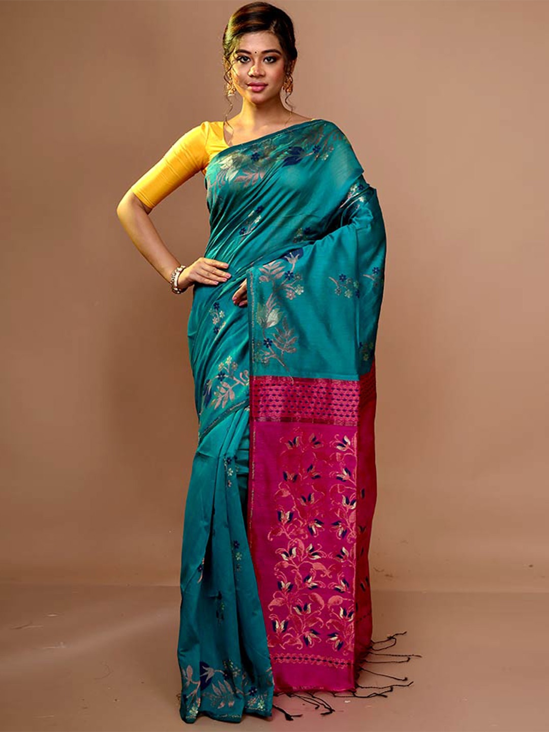 

AllSilks Floral Woven Design Zari Saree, Green