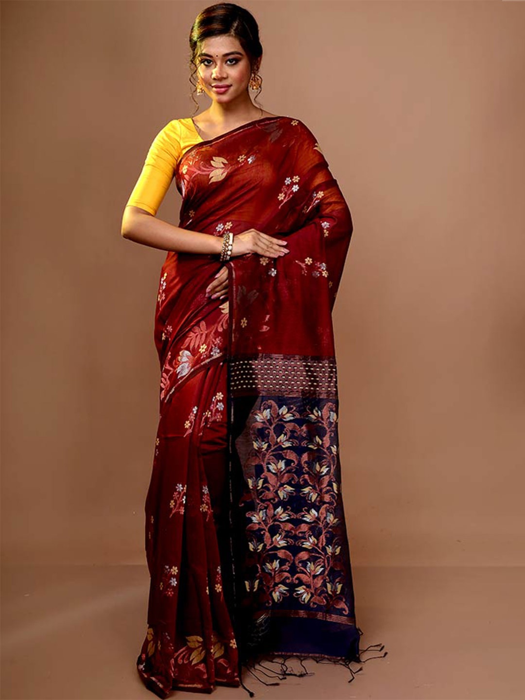 

AllSilks Floral Woven Design Zari Saree, Maroon