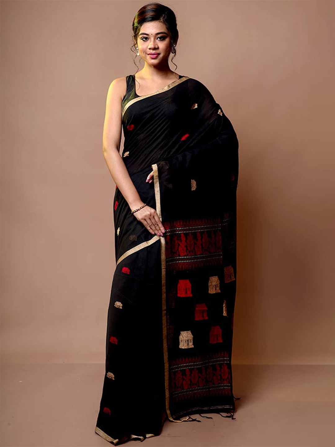 

AllSilks Ethnic Motifs Woven Design Zari Saree, Black