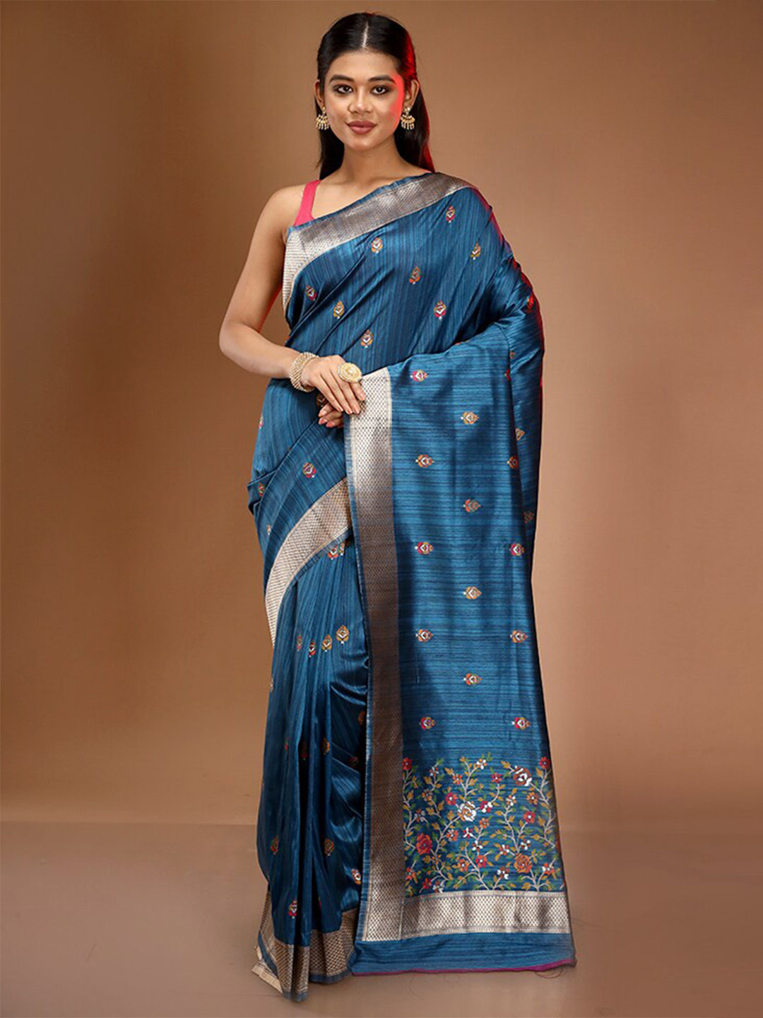 

AllSilks Ethnic Motifs Woven Design Zari Saree, Blue