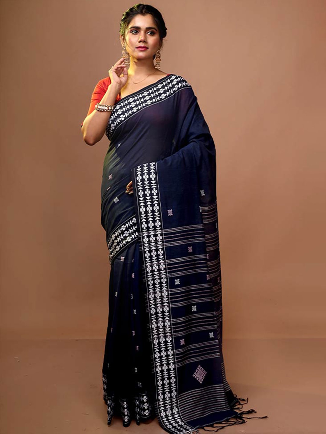 

AllSilks Woven Design Cotton Saree, Blue