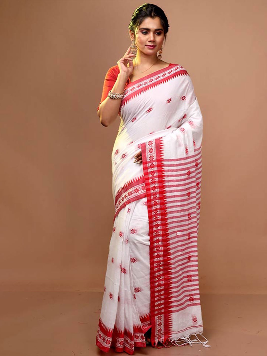 

AllSilks Floral Woven Design Saree, White