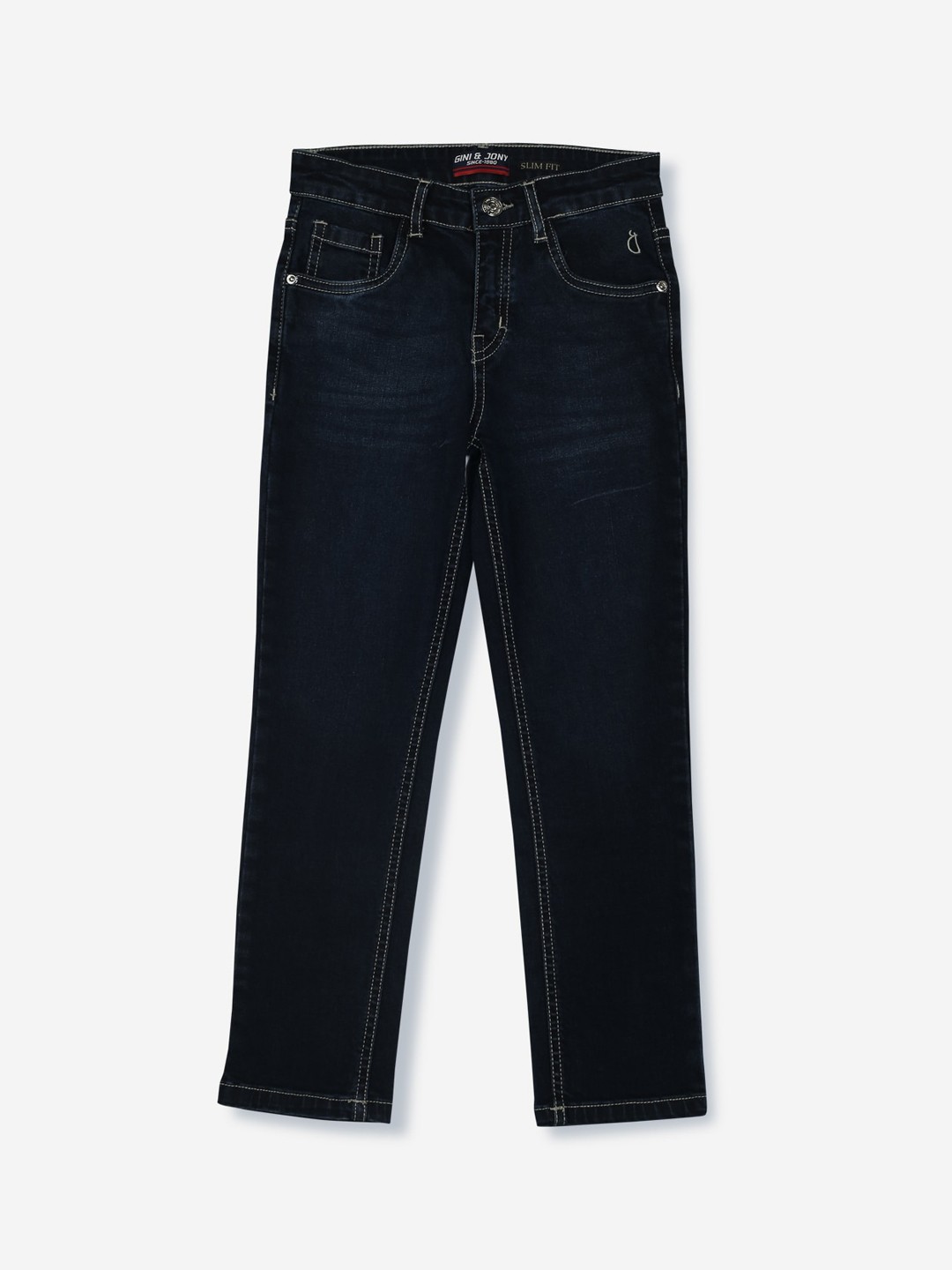 

Gini and Jony Boys Mid Rise Whiskers and Chevrons Clean Look Light Fade Denim Jeans, Black