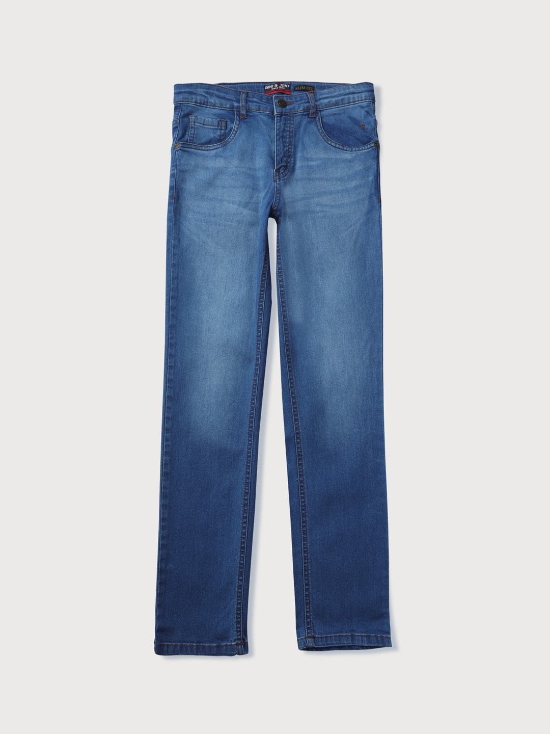 

Gini and Jony Boys Mid Rise Whiskers and Chevrons Clean Look Heavy Fade Denim Jeans, Blue