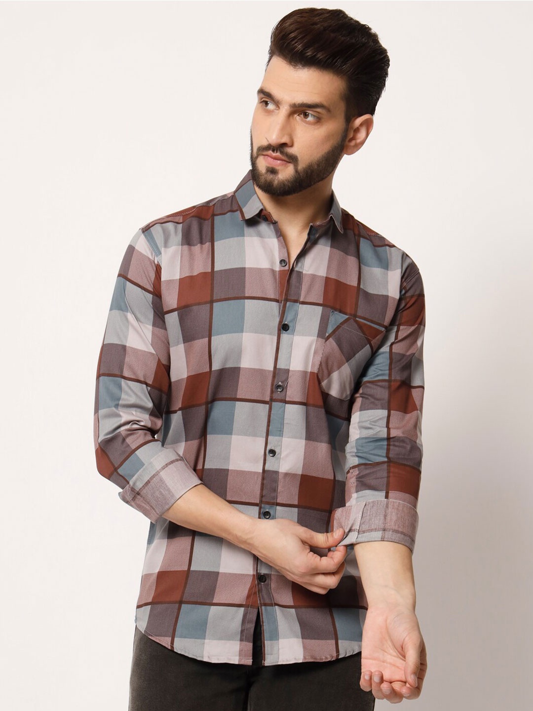 

SURHI Spread Collar Smart Opaque Checked Casual Shirt, Maroon