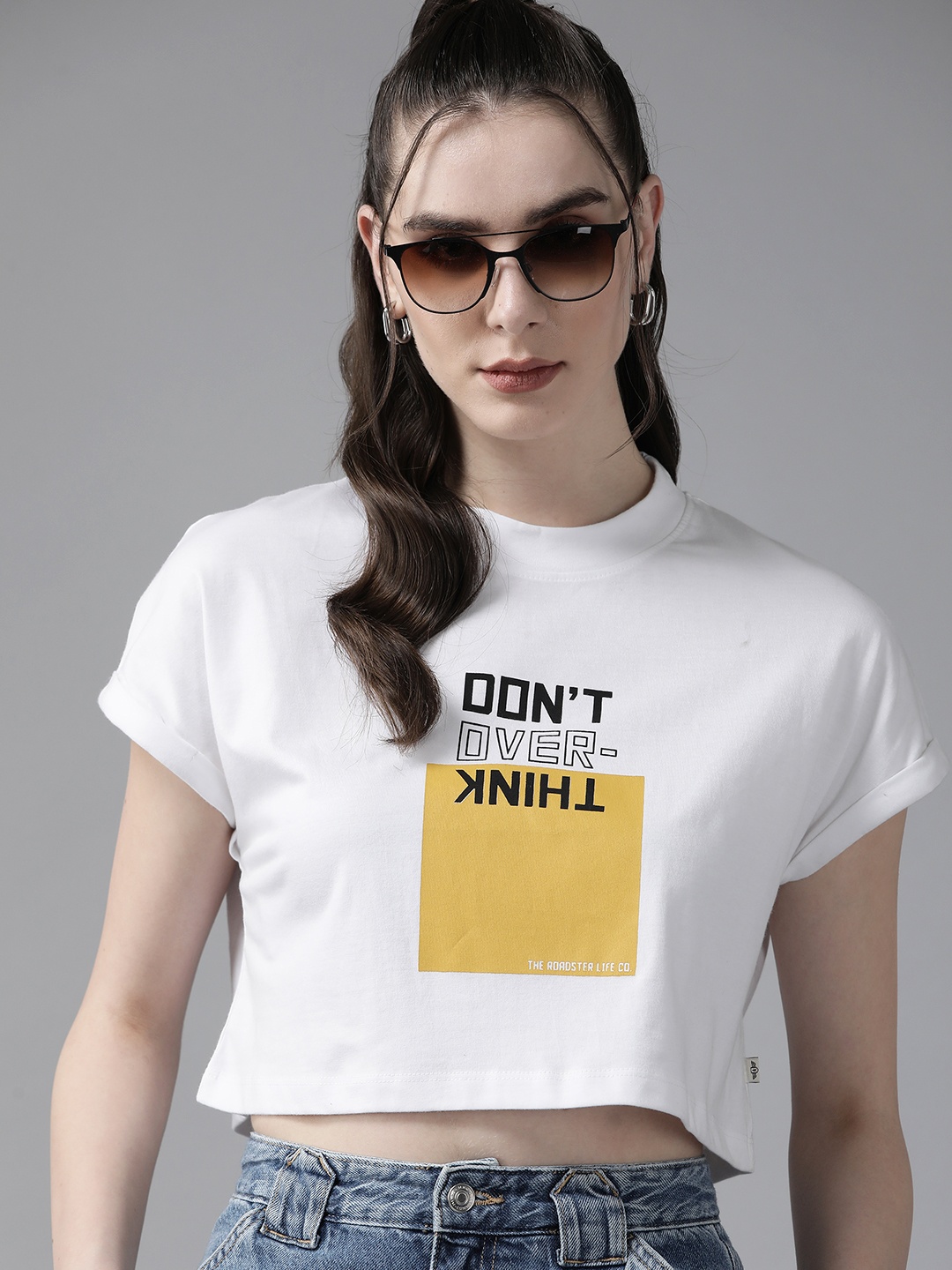 

Roadster Typography Cotton Crop Top, White