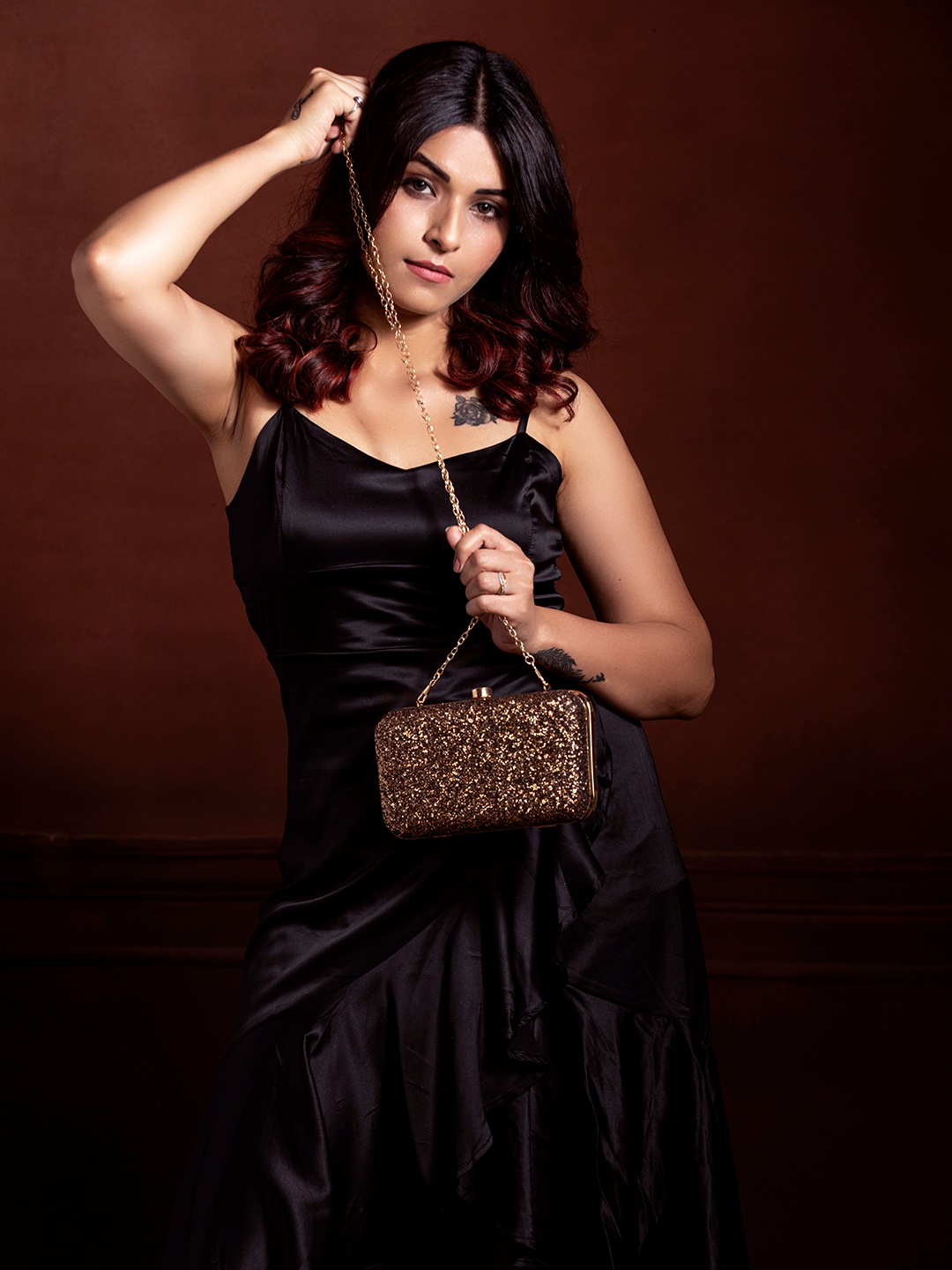 

HORRA Embellished Box Clutch, Bronze