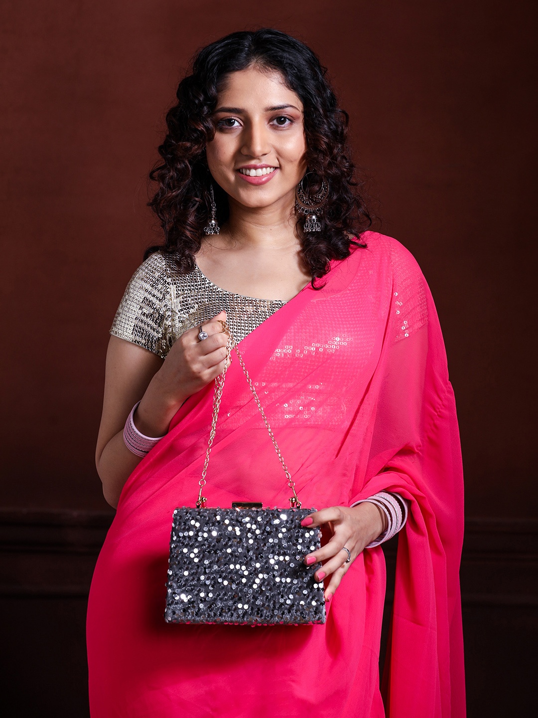 

HORRA Embellished Box Clutch, Grey