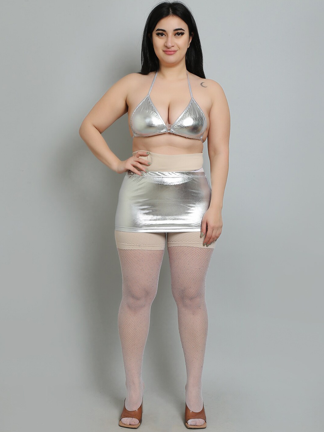 

Hill Islands Plus Size Halter Neck Lingerie Set Baby_Doll_ V_Silver_S