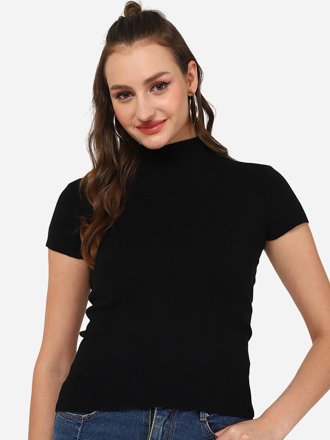 

HSR High Neck Knitted Casual Top, Black
