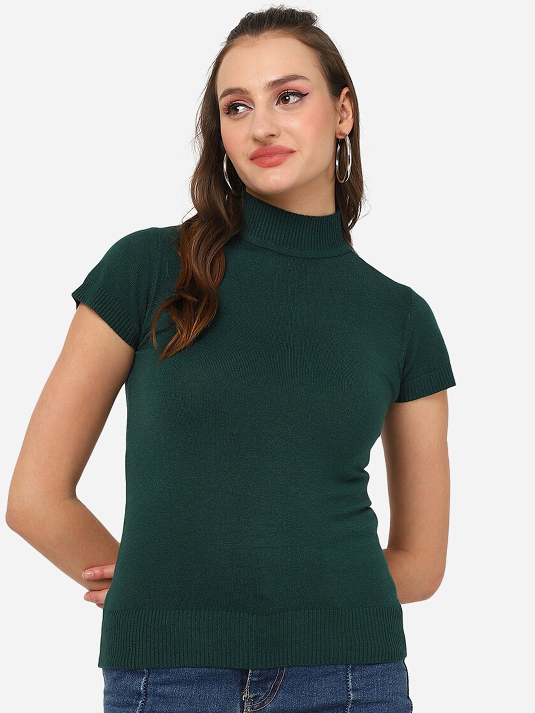 

HSR High Neck Short Sleeves Casual Top, Green