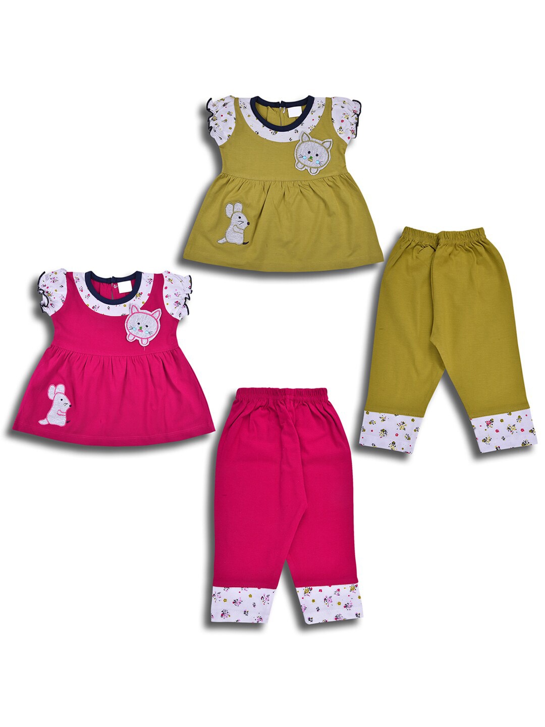 

Wish Karo Girls Pack of 2 Printed Cotton Top with Trousers, Pink