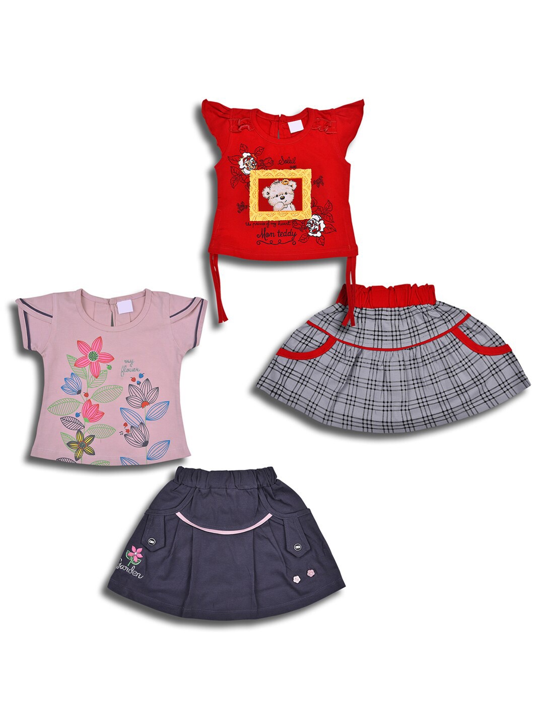 

Wish Karo Girls Pack of 2 Printed Cotton Top with Skirt, Pink