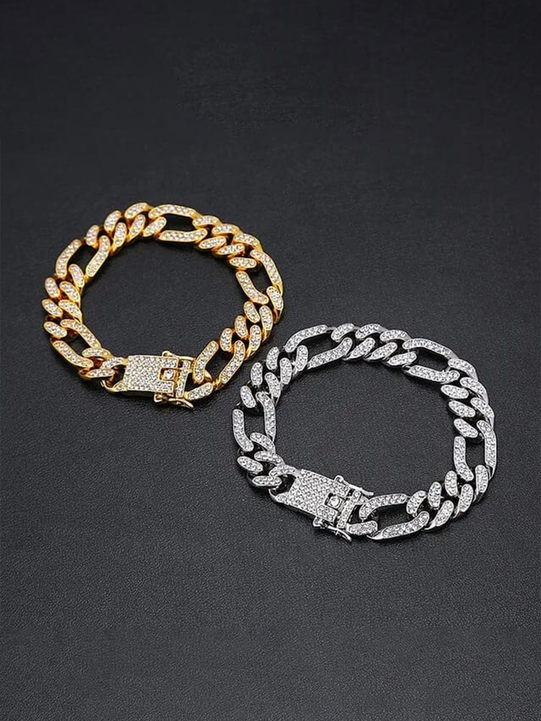

VIEN Set Of 2 Gold-Plated Cubic Zirconia Link Bracelets