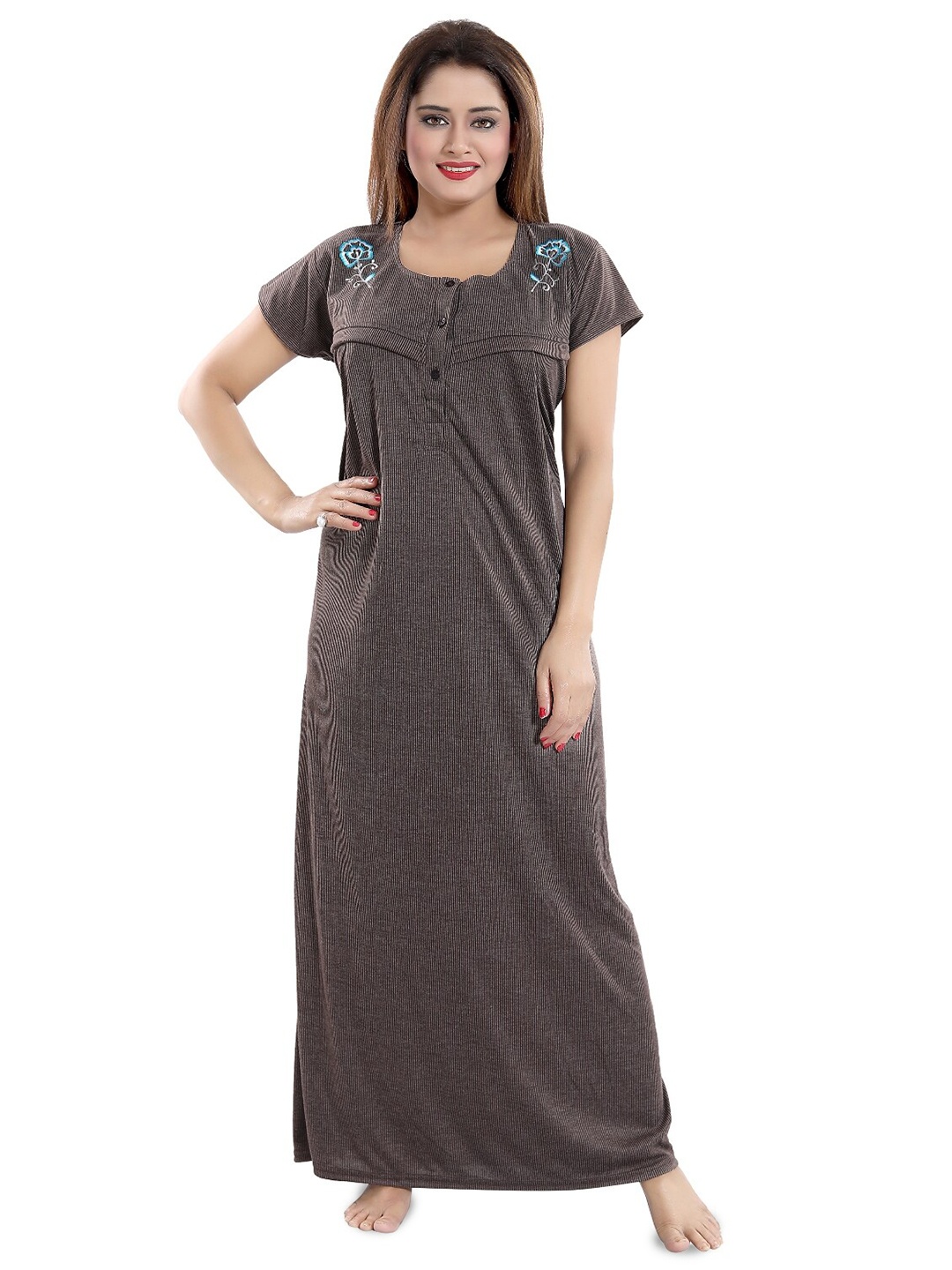 

Fabme Nursing Striped Maxi Nightdress, Coffee brown