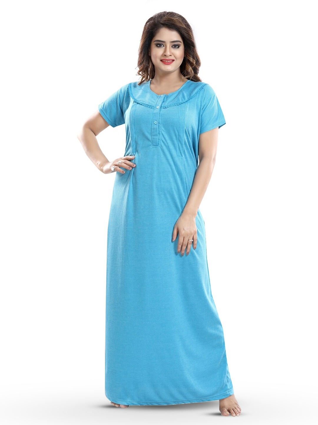 

Fabme Maternity Striped Maxi Nightdress, Turquoise blue