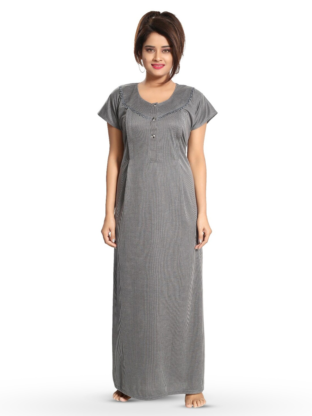 

Fabme Striped Maternity Maxi Nightdress, Grey