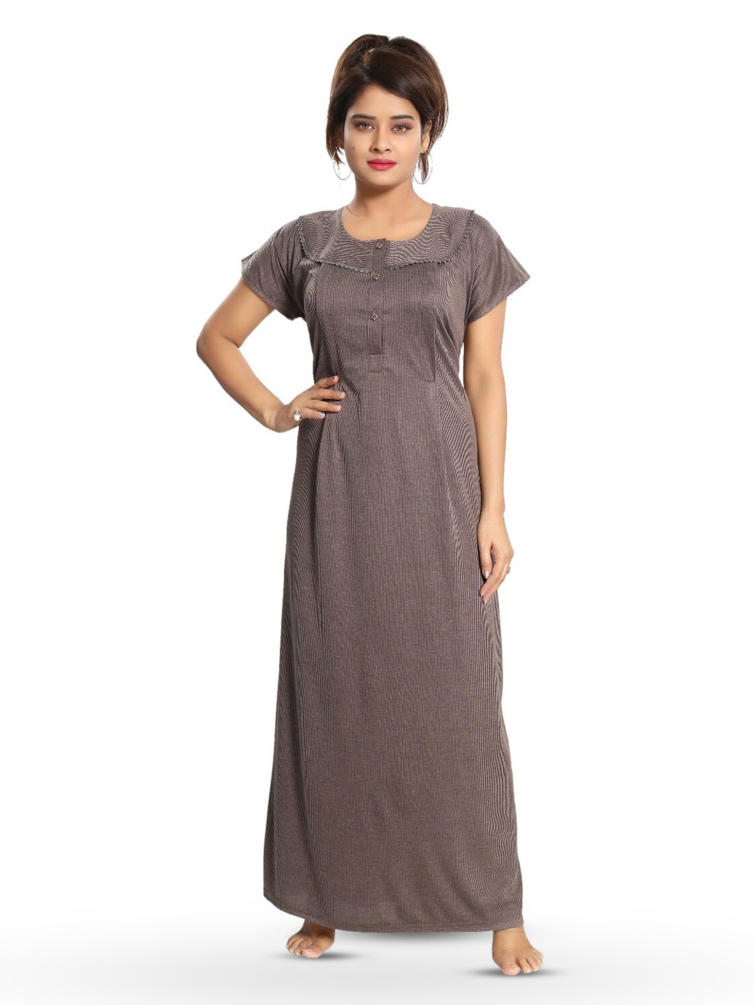 

Fabme Maternity Striped Maxi Nightdress, Coffee brown