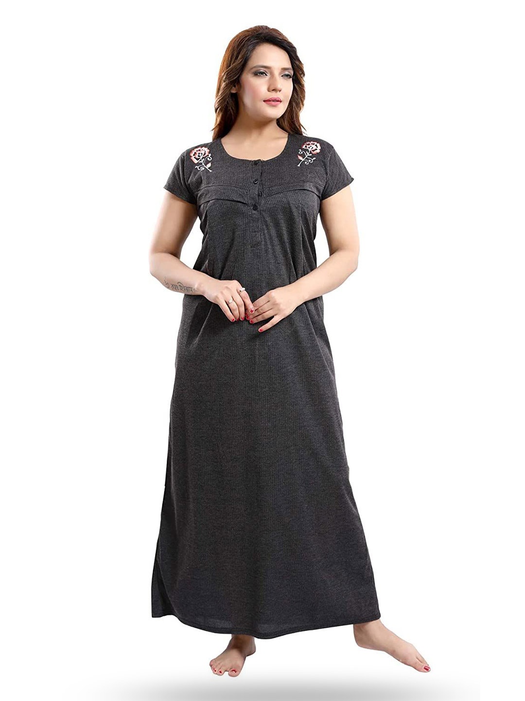 

Fabme Nursing Striped Maxi Nightdress, Black