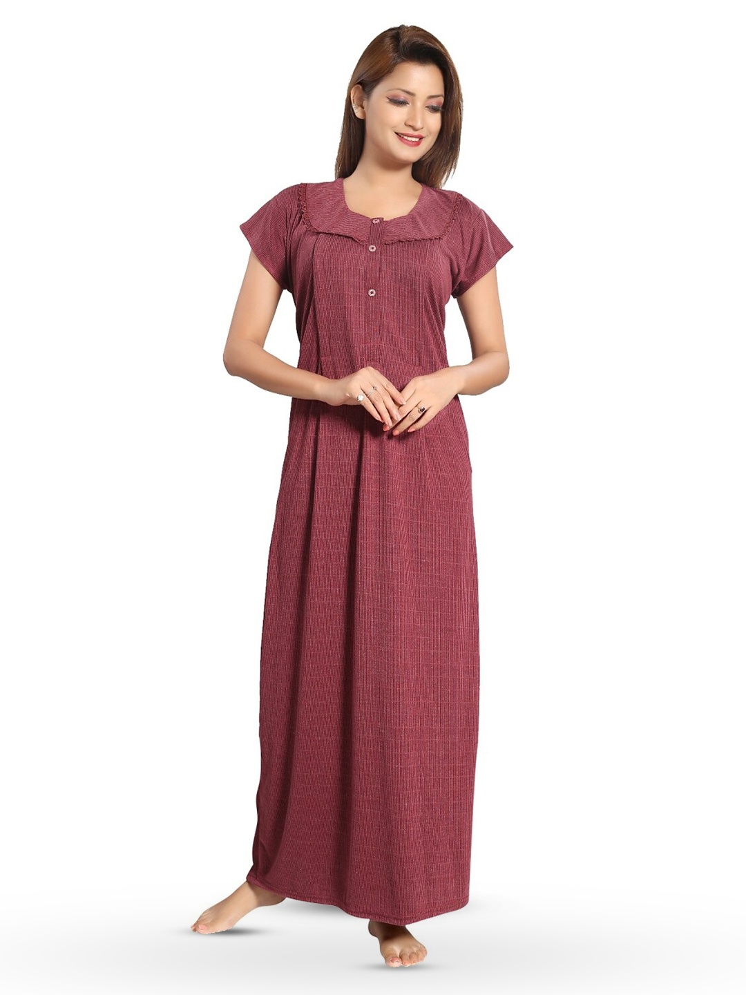 

Fabme Maternity Striped Maxi Nightdress, Maroon