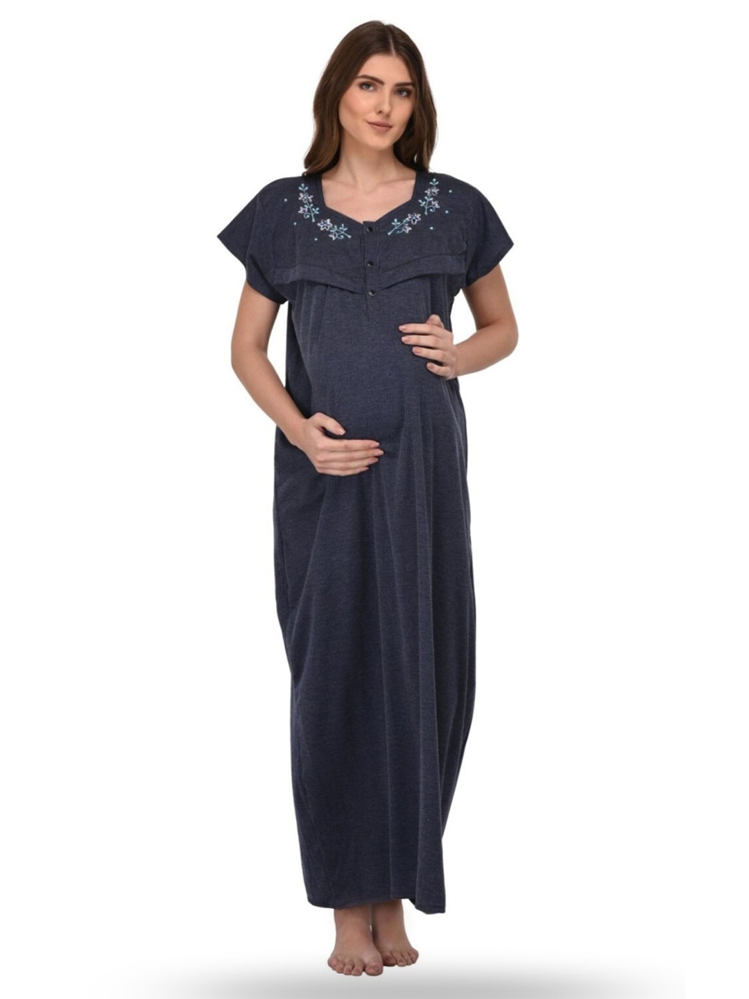 

Fabme Striped Maternity Maxi Nightdress, Navy blue