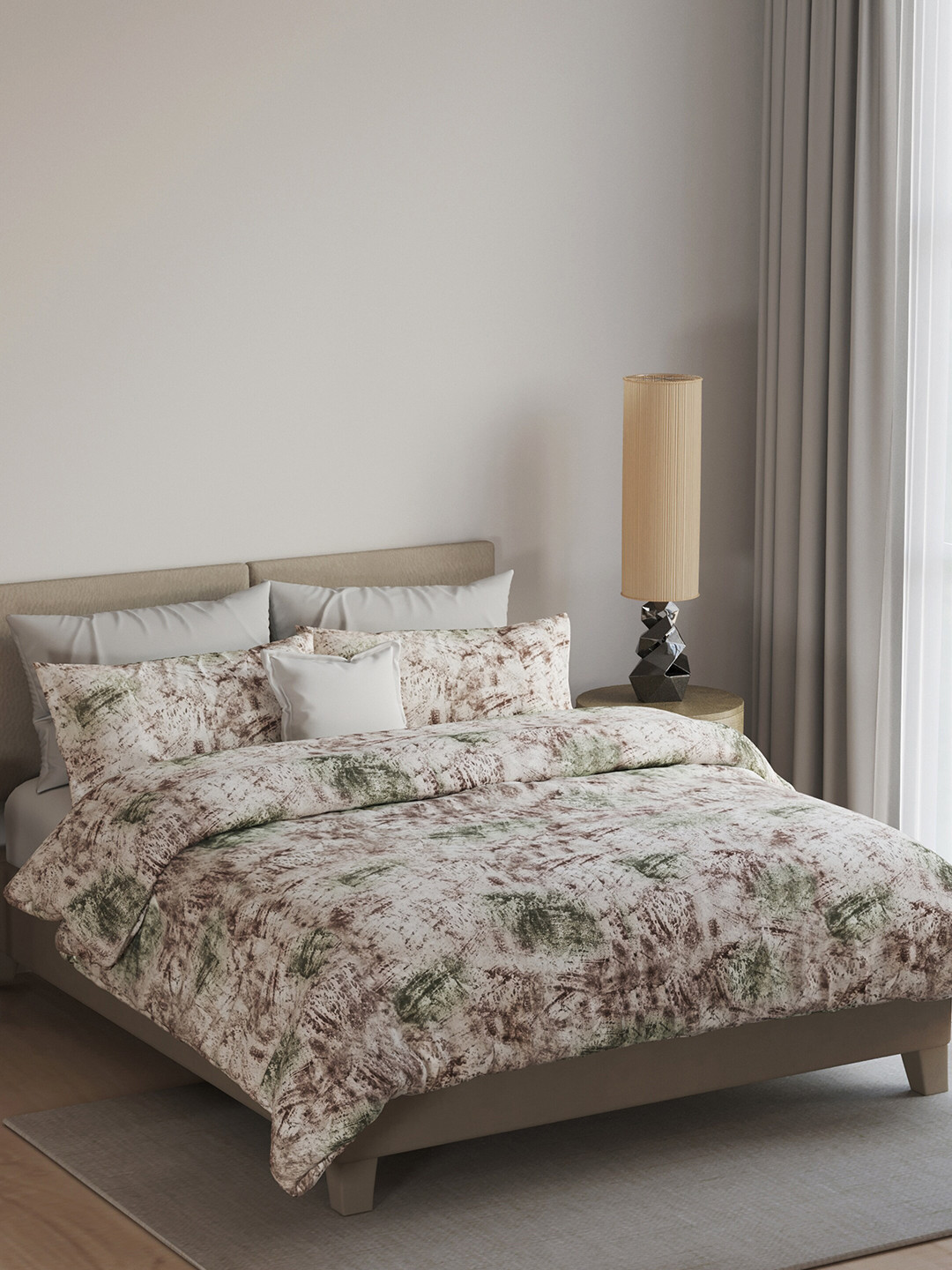

LABHAM Easy Living Brown & White Printed 180 TC Cotton King Bedsheet & 2 Pillow Covers