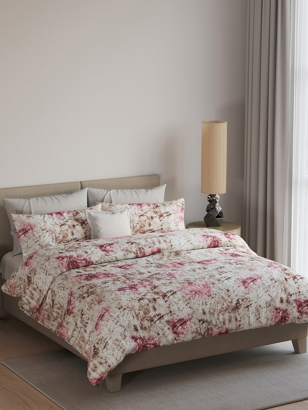 

LABHAM Easy Living Pink & White Printed 180 TC Cotton King Bedsheet & 2 Pillow Covers