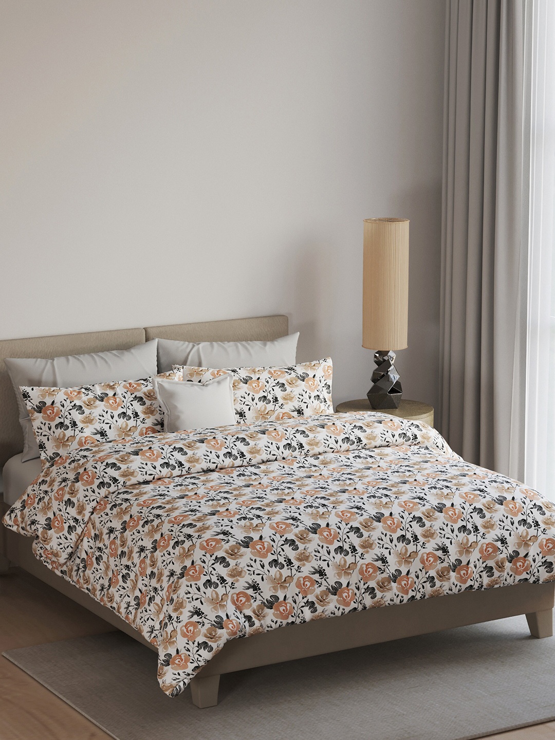 

LABHAM Easy Living White Printed 180 TC Cotton King Bedsheet & 2 Pillow Covers