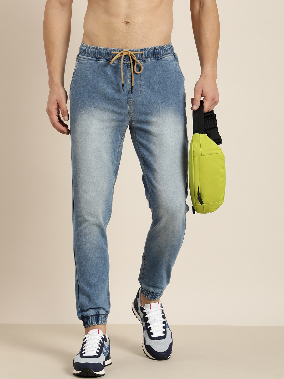 

HERE&NOW Men Relaxed Denim Joggers, Blue