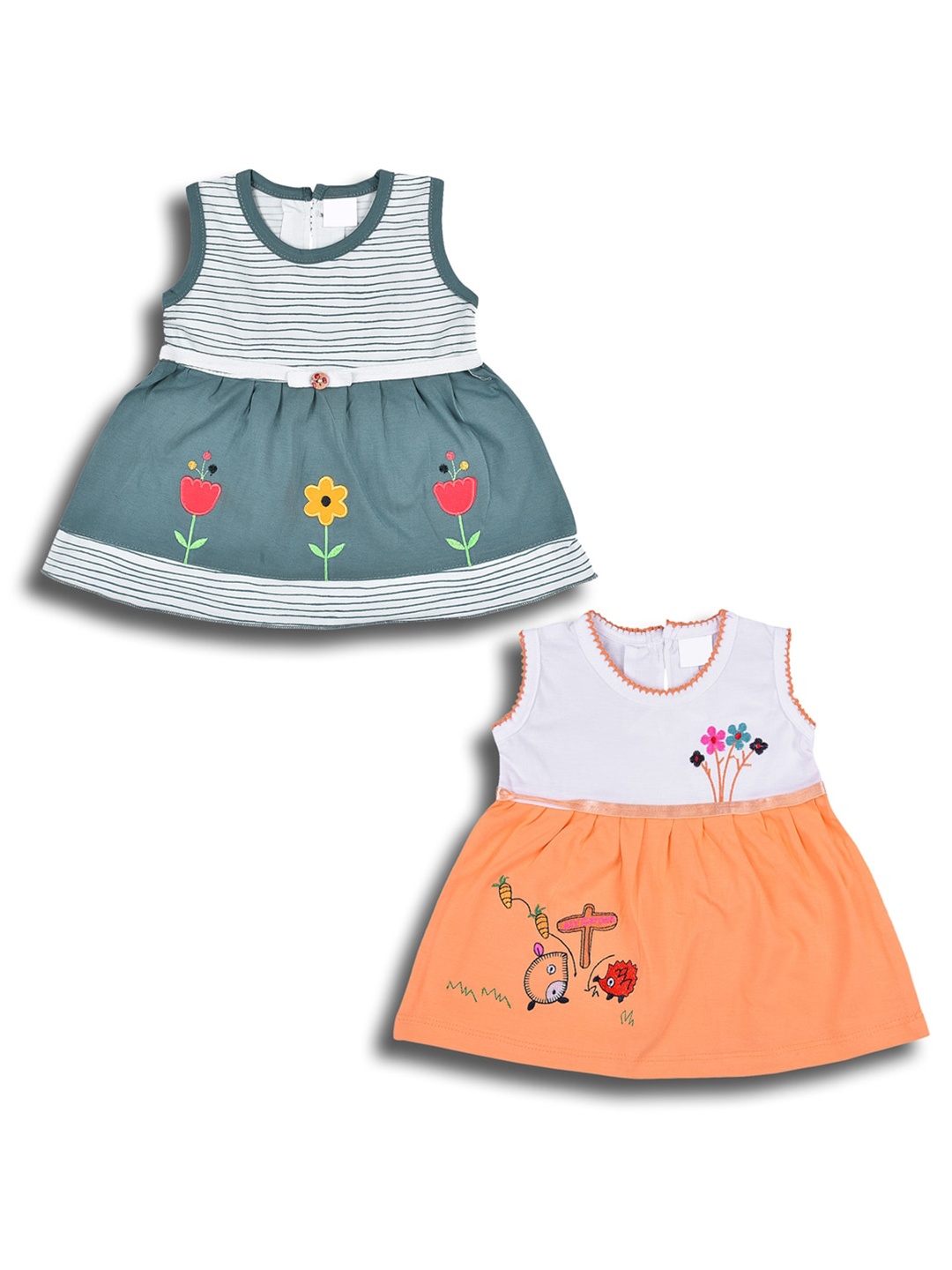

Wish Karo Girls Pack Of 2 Floral Embroidered Cotton Fit & Flare Dress, Green