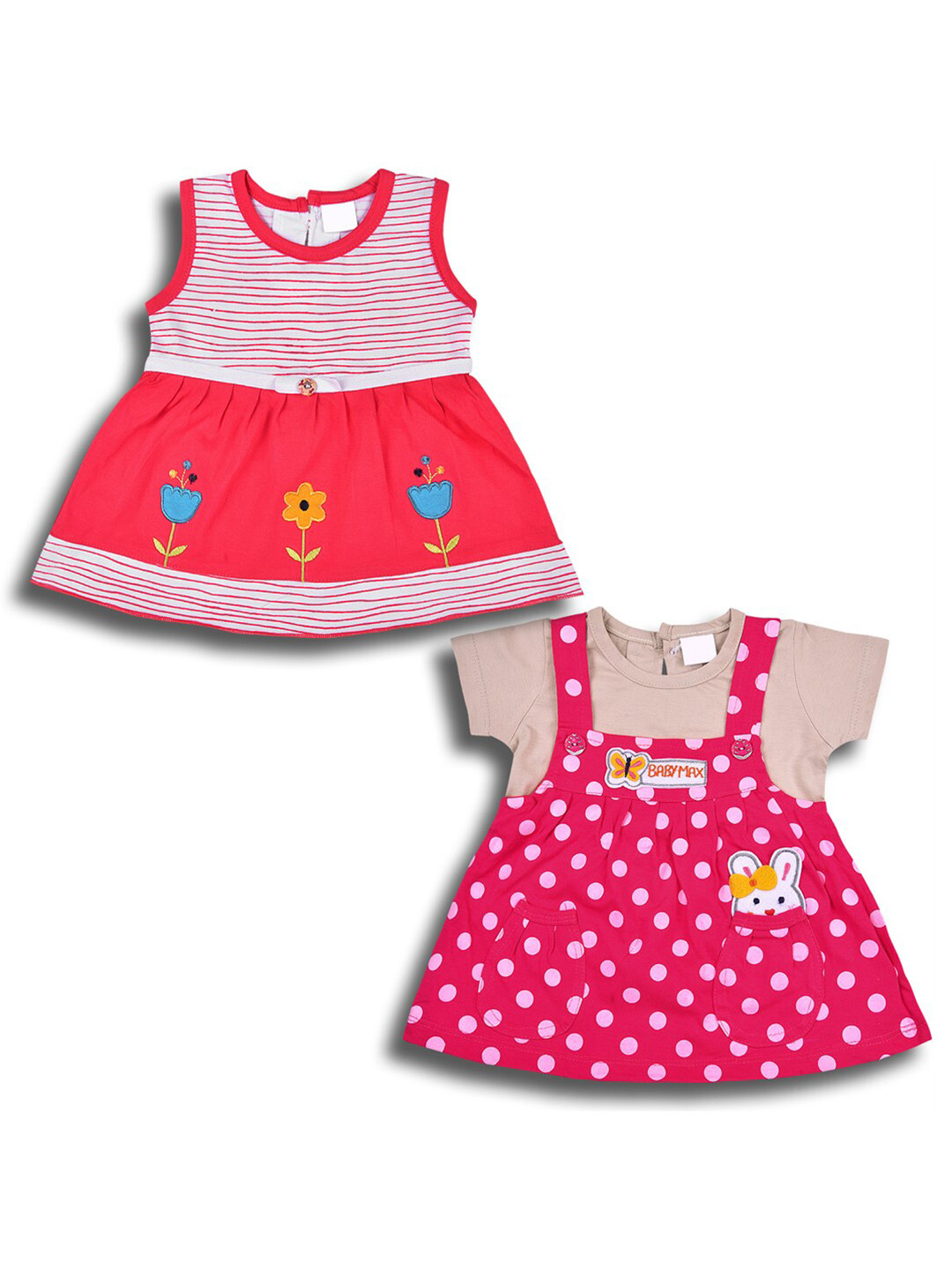 

Wish Karo Girls Pack Of 2 Geometric Printed Cotton Fit & Flare Dress, Pink