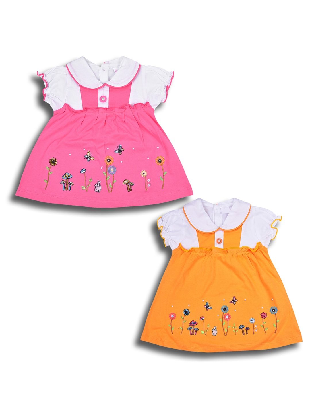 

Wish Karo Girls Pack Of 2 Floral Embroidered Peter Pan Collar Cotton Fit & Flare Dress, Pink