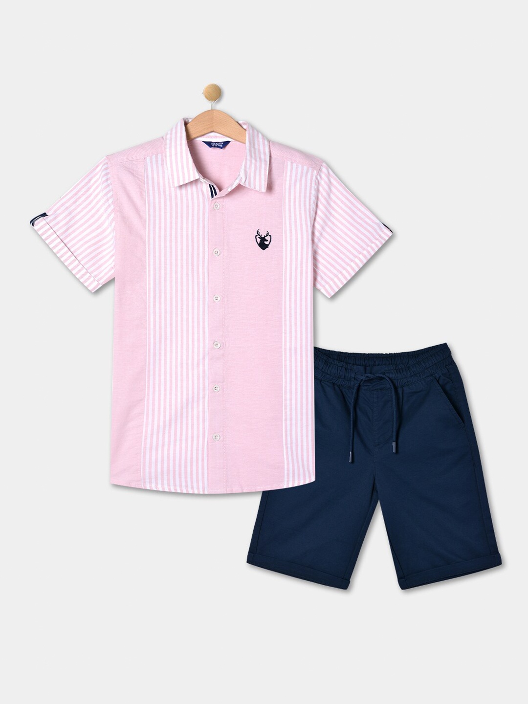

R&B Boys Striped Pure Cotton Shirt with Shorts, Pink