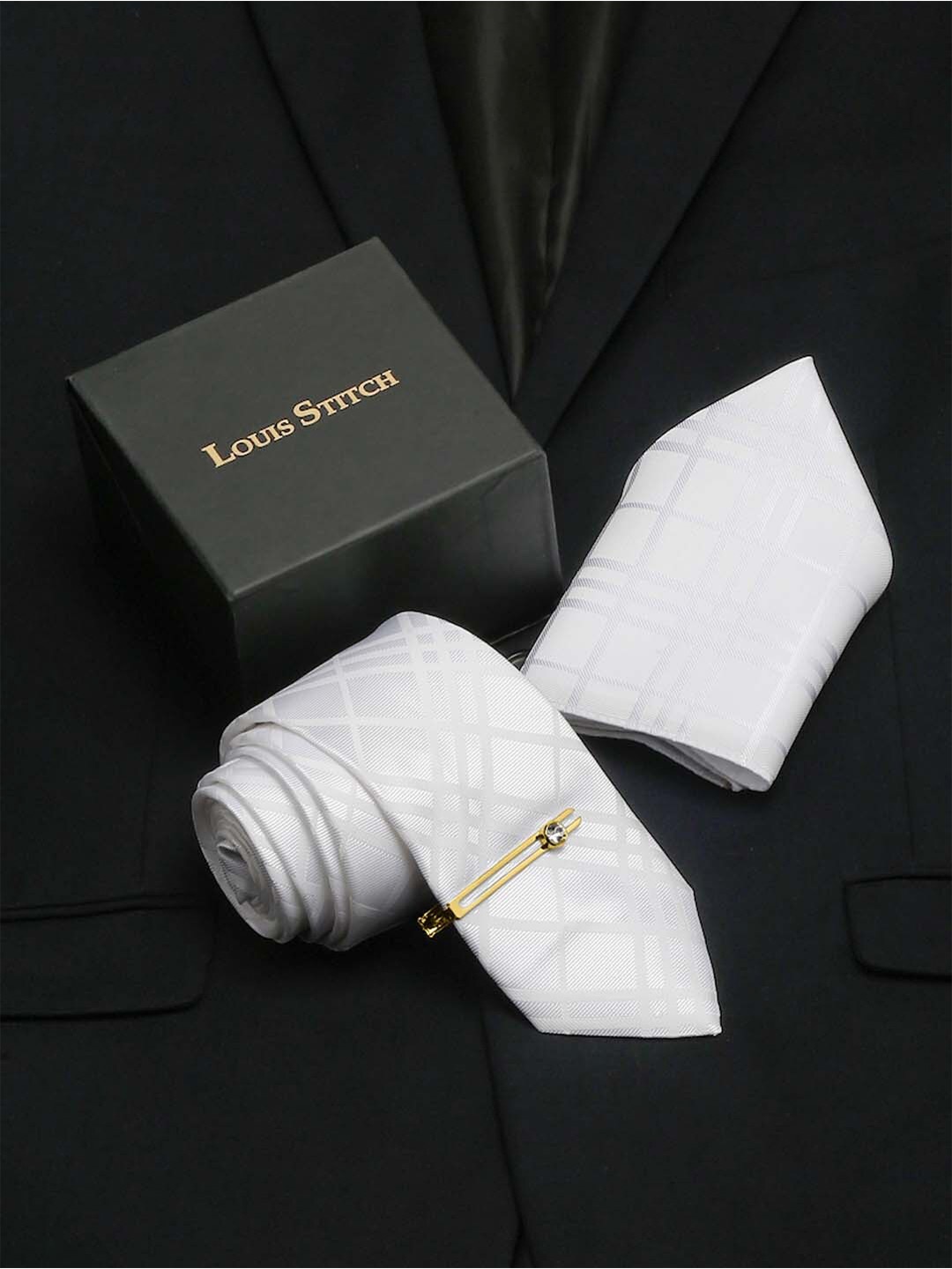 

LOUIS STITCH Men Snow White Italian Silk Necktie Accessory Gift Set