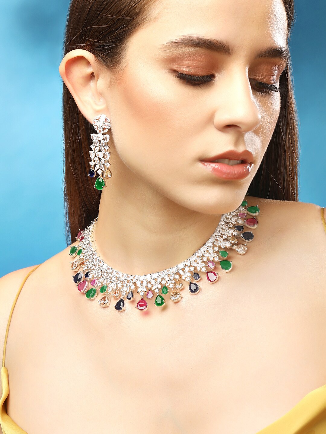 

Rubans Silver-Plated CZ-Studded Jewellery Set
